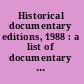 Historical documentary editions, 1988 : a list of documentary publications supported by the National Historical Publications and Records Commission.