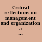 Critical reflections on management and organization a postcolonial perspective /