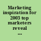 Marketing inspiration for 2003 top marketers reveal their learnings.