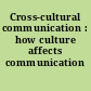 Cross-cultural communication : how culture affects communication /