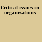 Critical issues in organizations