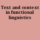 Text and context in functional linguistics