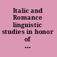 Italic and Romance linguistic studies in honor of Ernst Pulgram