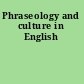 Phraseology and culture in English