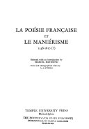 La poésie française et le maniérisme, 1546-1610  /