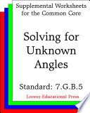 Solving for unknown angles (CCSS 7.G.B.5).