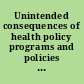 Unintended consequences of health policy programs and policies workshop summary /