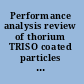 Performance analysis review of thorium TRISO coated particles during manufacture, irradiation and accident condition heating tests /