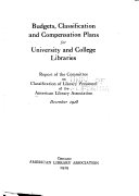 Budgets, classification and compensation plans for university and college libraries /