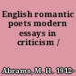 English romantic poets modern essays in criticism /