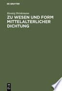 Zu Wesen und Form mittelalterliche Dichtung /