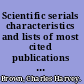 Scientific serials characteristics and lists of most cited publications in mathematics, physics, chemistry, geology, physiology, botany, zoology, and entomology.