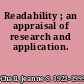 Readability ; an appraisal of research and application.