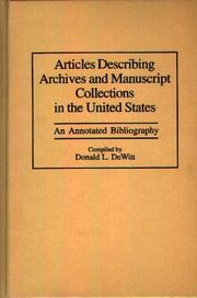 Articles describing archives and manuscript collections in the United States : an annotated bibliography /