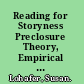 Reading for Storyness Preclosure Theory, Empirical Poetics, and Culture in the Short Story /