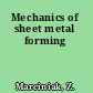 Mechanics of sheet metal forming