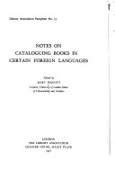 Notes on cataloguing books in certain foreign languages