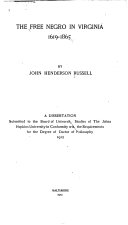 The free Negro in Virginia, 1619-1865,