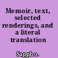 Memoir, text, selected renderings, and a literal translation