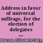 Address in favor of universal suffrage, for the election of delegates to the Constitutional convention. Before the Judiciary committees of the Legislature of New York, in the Assembly chamber, January 23, 1867, in behalf of the American equal rights association