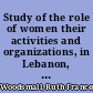 Study of the role of women their activities and organizations, in Lebanon, Egypt, Iraq, Jordan, and Syria, October 1954 - August 1955.  /